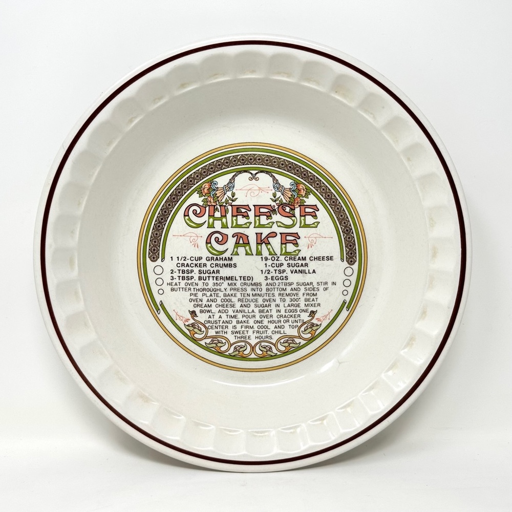 Vintage Hankook Cheese Cake Deep Pie Dish With Recipe Written on Bottom of Dish